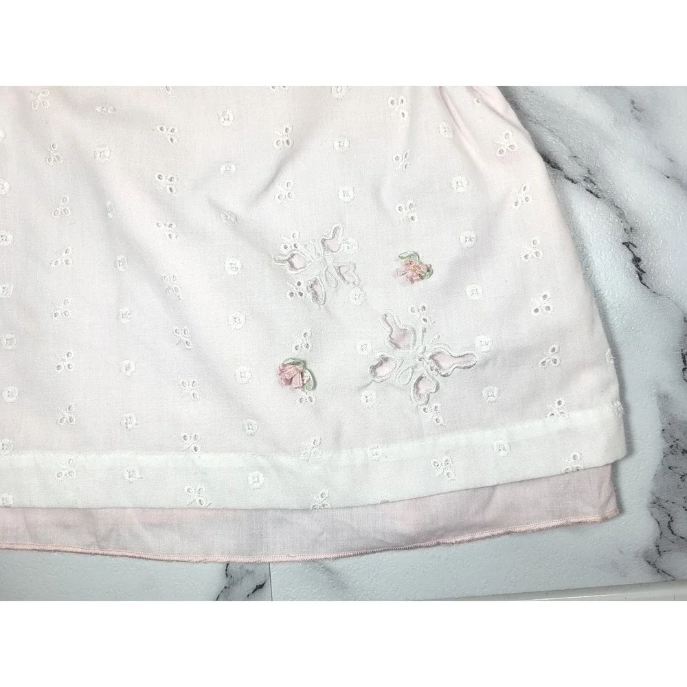 Little Bitty Girls White Eyelet Butterfly Pink Lined Peter Pan Collar Dress 4T